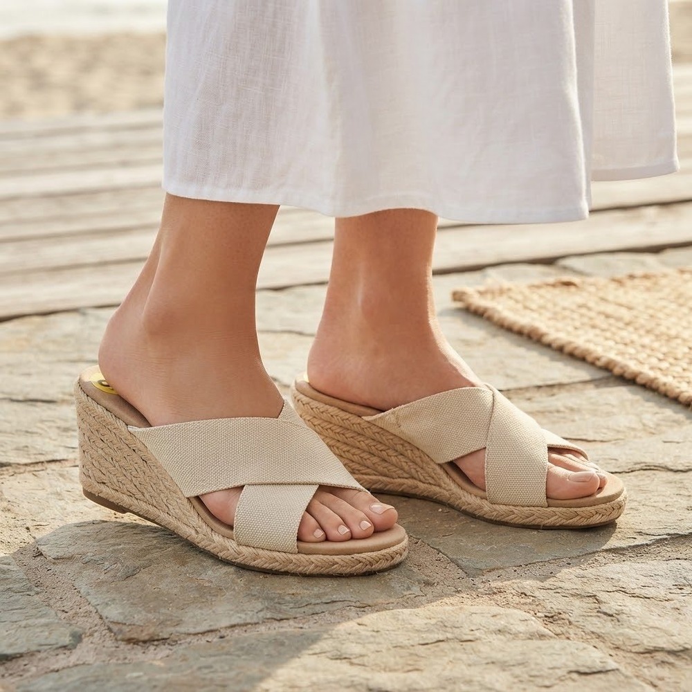 Tommy Bahama Suzette Beige Espadrille Wedge Sandals PL251192 Size 9M NEW